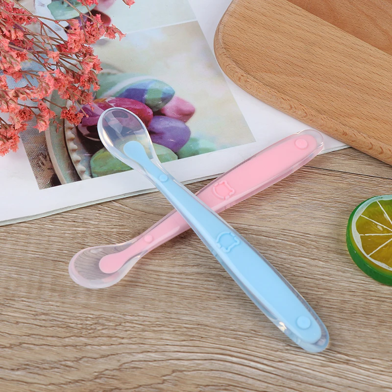 2 шт.+ коробка детская силиконовая ложка детская безопасная термочувствительные ложки для кормления детская посуда ложки для кормления