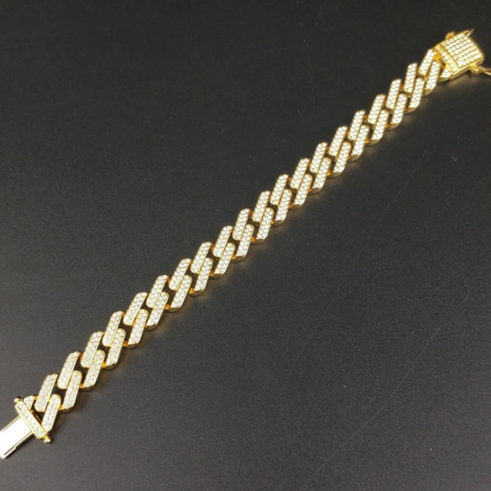Мужской браслет-цепочка в стиле хип-хоп золотого, серебряного цвета со льдом 5А CZ