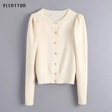 Осень-зима, Женский вязаный кардиган, пальто, Повседневный, однотонный, Круглый ворот, длинный рукав, белый, короткий, вязаный свитер, пальто, женский жакет, топы