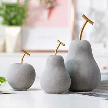 

Modern Cement Color Apple Pear Sculpture Ornaments Home Decoration Accessories Ceramic Fruit Statue Sculpture Wedding Gift