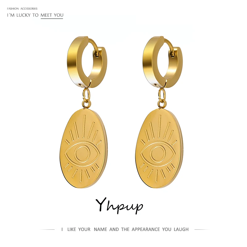 Earrings Stainless-Steel Statement Metal Gold Yhpup Women Chic for Orecchini Donna Party-Gift