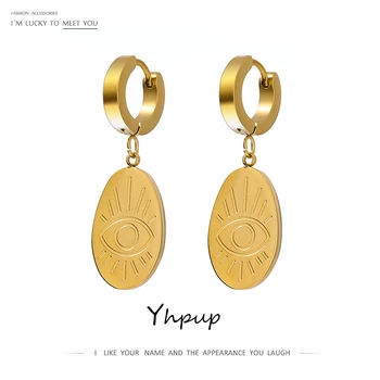 

Yhpup Statement Ellipse Eye Stainless Steel Earrings Chic Gold Metal Hoop Earrings for Women Orecchini Donna Party Gift 2020