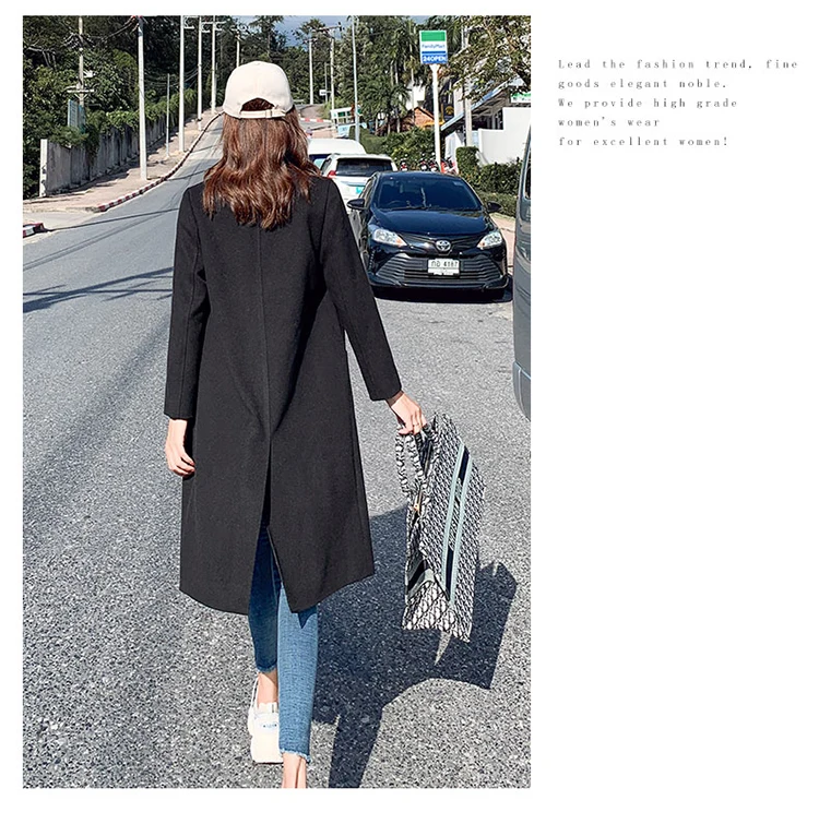 Casual Fashion Long Sleeve Woolen Jacket Winter Mid-length Elegant