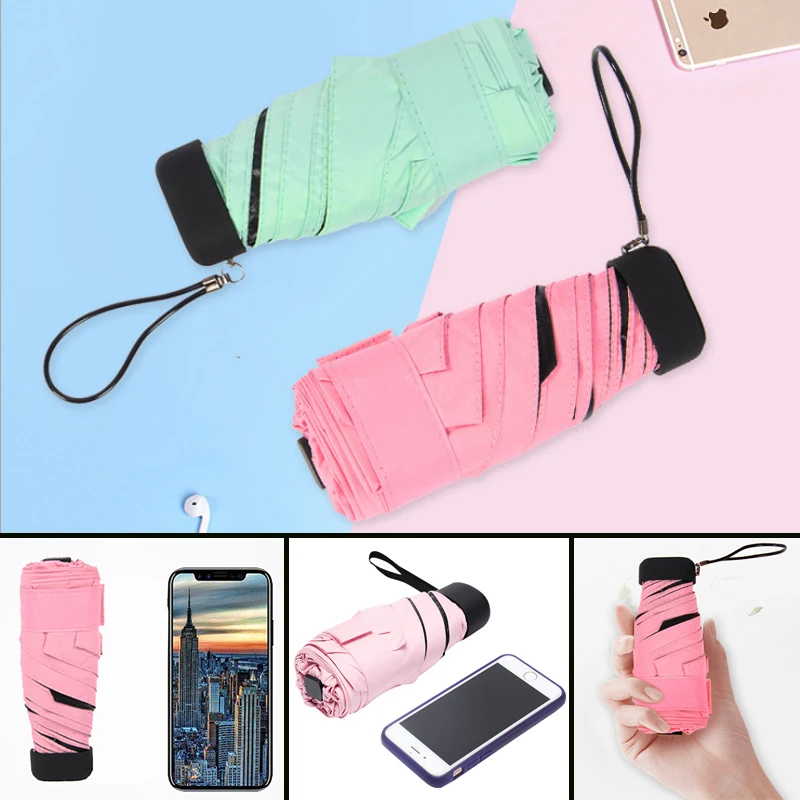 

Pocket Mini Anti-UV Umbrella Folding Rain Windproof Umbrella Durable 5 Folding Sun Umbrellas Candy Color Rain Gear Female Gifts