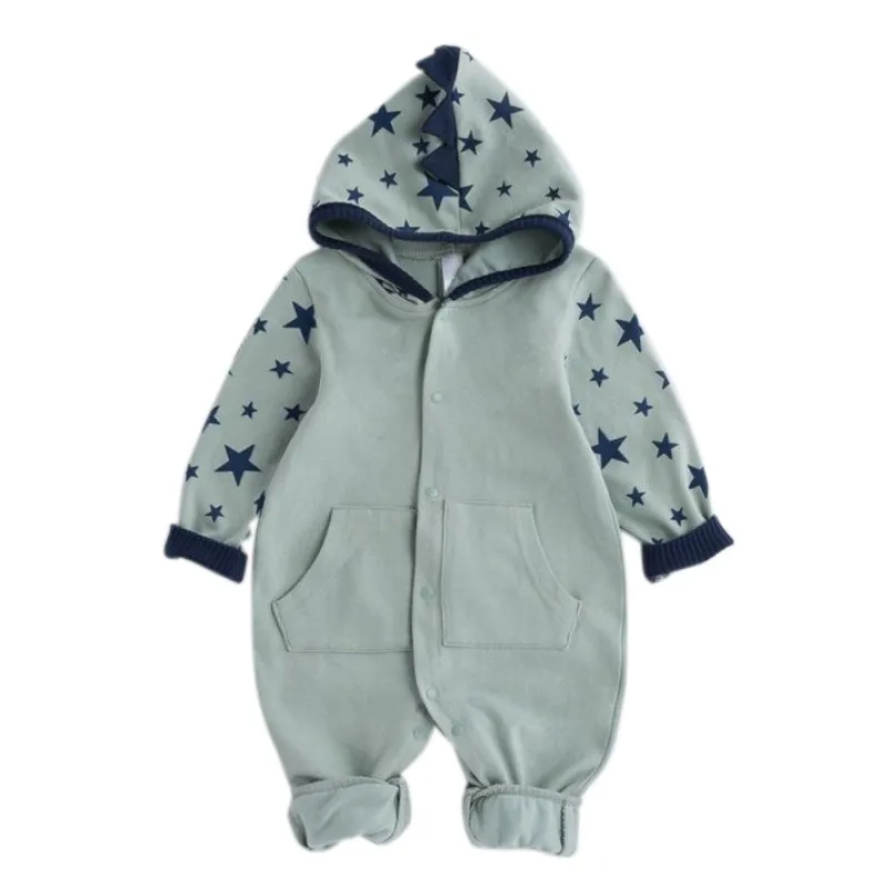 

Cute dinosaur Children Baby Clothing Casual Fashion Long Sleeves Cartoon Dinosaur Decoration Buttons Jumpsuit Romper