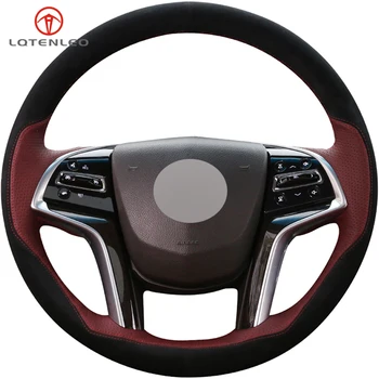 

LQTENLEO Wine Red Leather Black Suede DIY Car Steering Wheel Cover For Cadillac SRX 2013-2015 XTS 2010-2018 Escalade 2015-2019