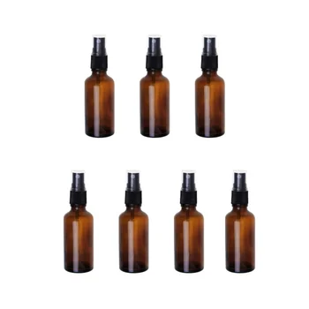 

7Pcs Glass Spray Bottle Emulsion Subpackaging Bottle Press Pump Essential Oil Container Brown (100ml)