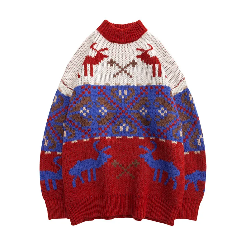 Винтажный Красный Рождественский свитер для влюбленных, зимний уличный теплый повседневный Рождественский свитер s, Мужской зеленый Ретро плоский вязаный свитер для женщин