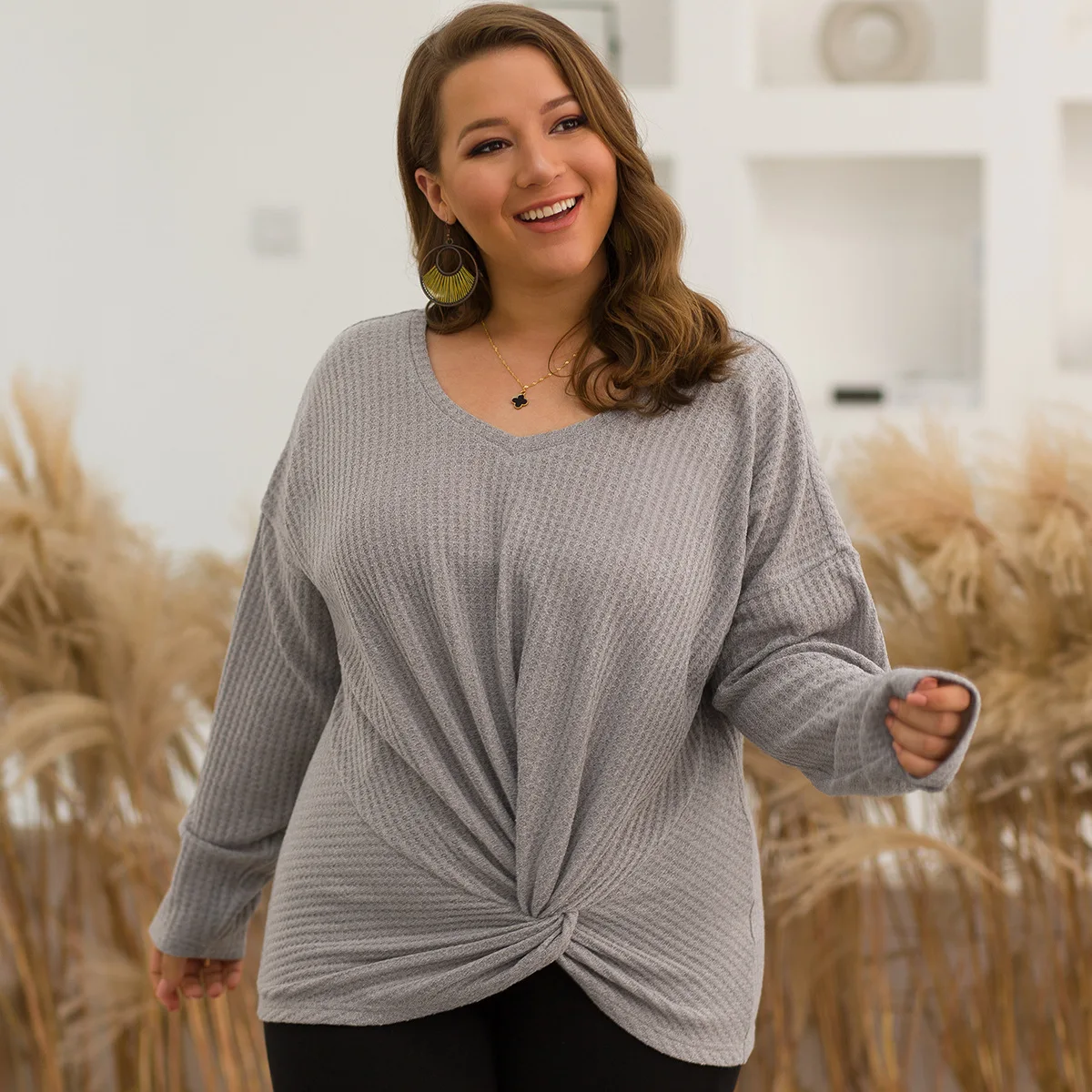 

CHRLEISURE 4XL Plus Size Large Size Woman Clothing Sweater 2019 Autumn Winter Warm V-neck Oversized Sweater 3XL Sweater Big Size