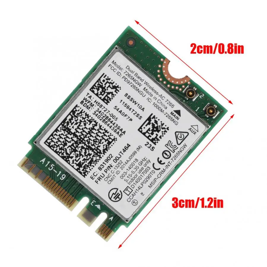 Сетевая карта для Intel Bluetooth 4,0 Двухдиапазонная Беспроводная-AC 7265 Двухдиапазонная Беспроводная 867 м Сетевая карта для ноутбука