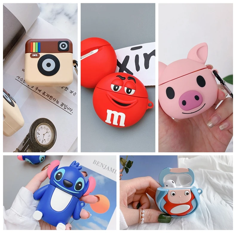 

For AirPods Case Bulldog Bluetooth Wireless Earphone Case For Apple Airpods 2 Charging Box Cartoon Cover with Finger Ring Strap