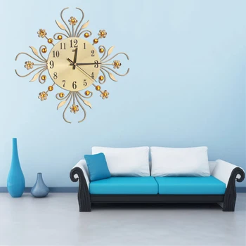 

Large Wall Clock Quartz 3D DIY Big Decorative Kitchen Clocks Acrylic Mirror Stickers Oversize Wall Clock Home Letter Home Decor