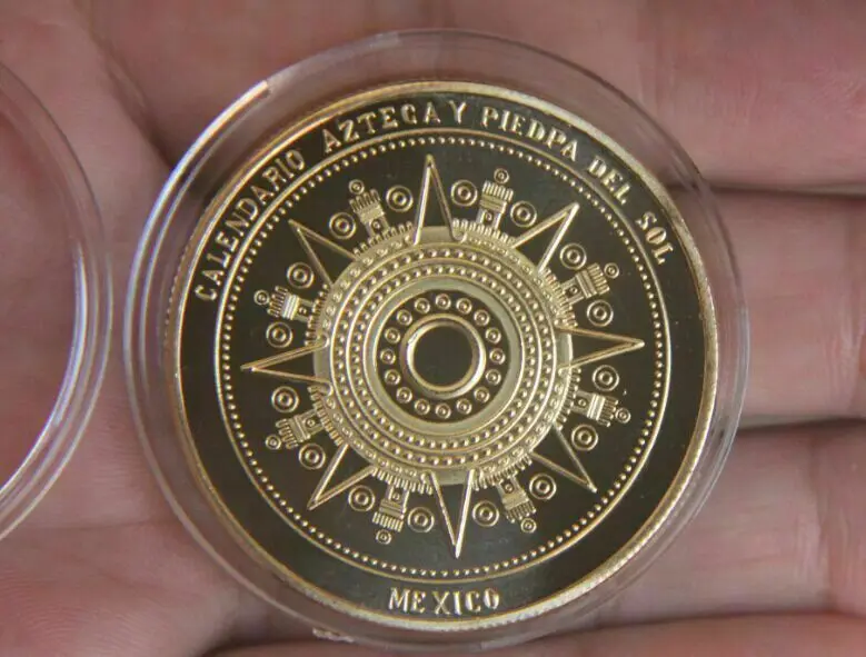 Календарь майя, позолоченный сувенир для монет, значок майя ацтеков, булавка, Мексиканский подарок, золотой цвет, винтажная коллекция
