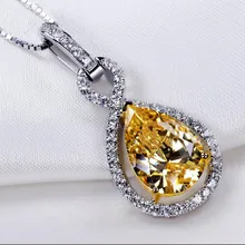 Collares de pendientes de gota de agua amarillos de lujo para mujer, Collar largo de Plata de Ley 925, elegantes collares de boda de amor para mujer(China)
