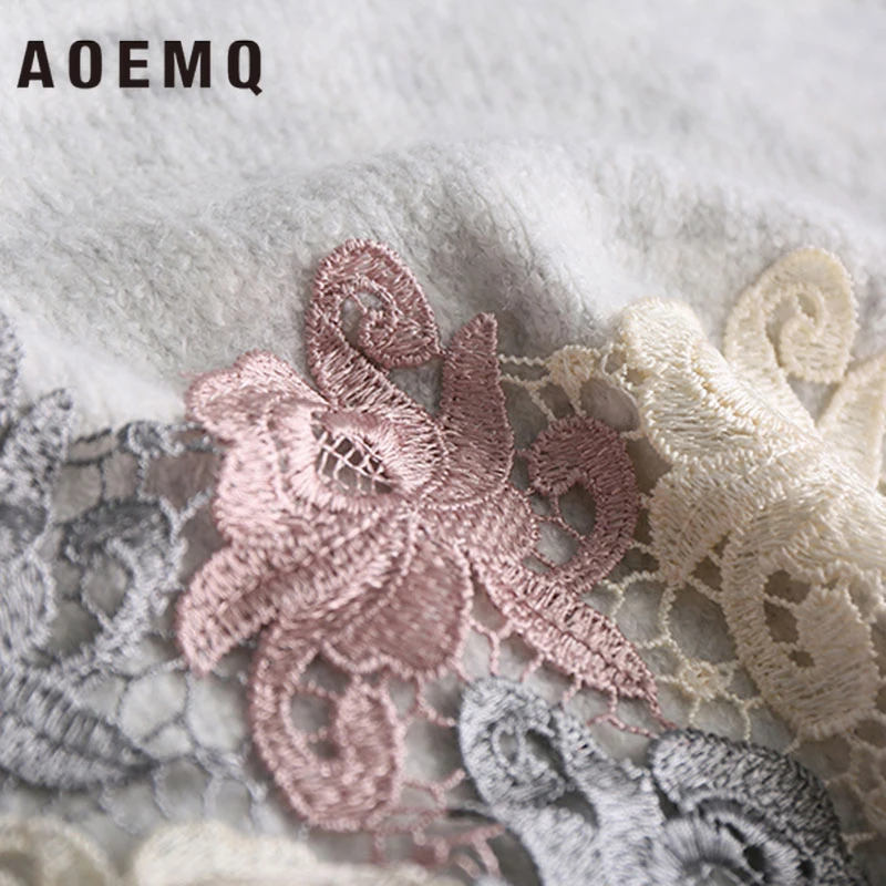 AOEMQ корейский свитер однотонный серый с цветочной вышивкой принтом Весенняя