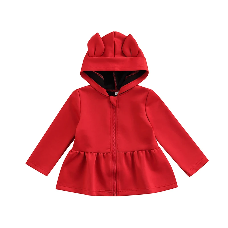 2-7Y Toddler Kids Baby Girl Solid Red Bunny Ear Hooded Zipper Jacket Outwear Coat Autumn Winter Clothes | Детская одежда и обувь