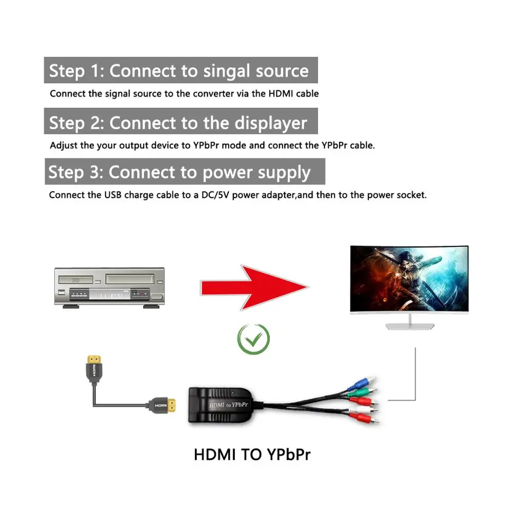 1080P HDMI в RGB компонент 5 RCA YPbPr видео+ R/L аудио конвертер адаптер ТВ ПК