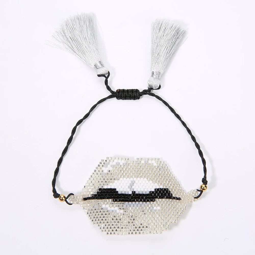 SHINUSBOHO поцелуй браслет с губами для женщин большой глаз pulseira feminina Шарм Miyuki бисера бахромой ткацкий станок браслет мужчин MIYUKI ювелирные изделия - Окраска металла: MI-B0010B-Z