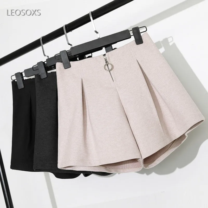 Женские осенние и зимние шорты Корейская дикая широкая нога высокая талия