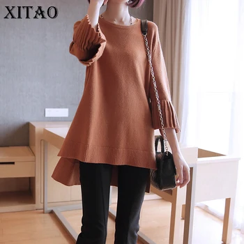 

[XITAO] Korea Autumn New Casual Women O-Neck Full Sleeve Pullover Sweaters Female Solid Color Flare Sleeve Sweaters XWW150