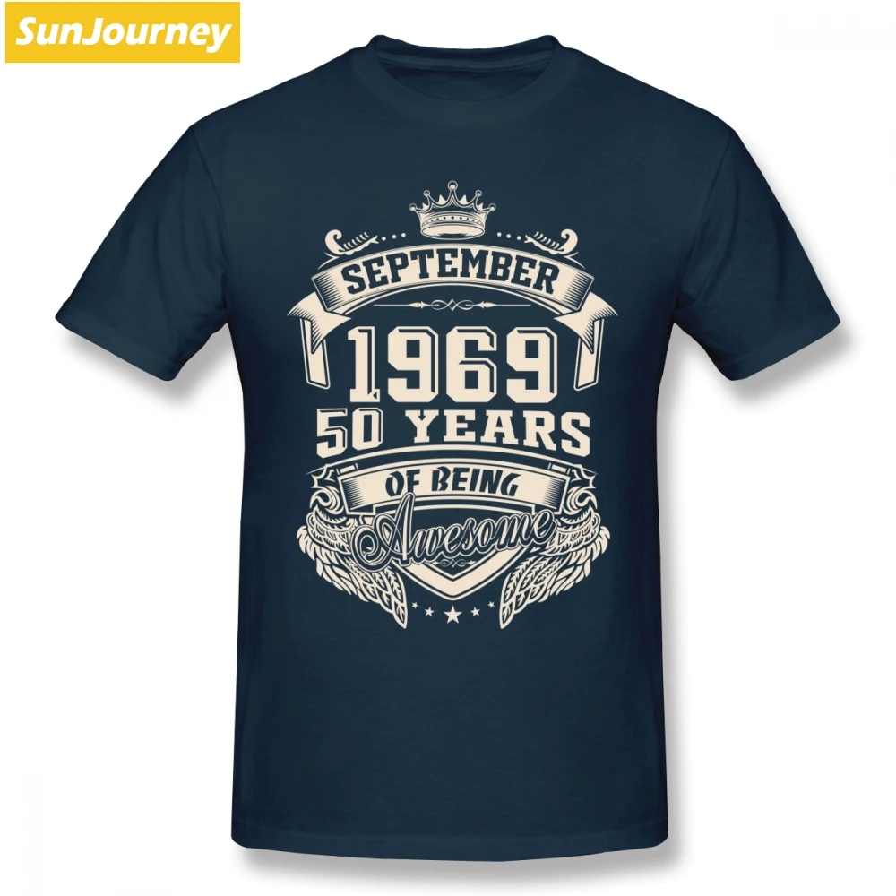 

Born In September 1969 50 Years Of Being Awesome Men T Shirt Pop Cosplay Oversize Cotton Crewneck Custom Short Sleeve Men's Tees