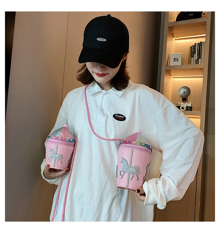 Mini bag girl bag creative design sequins ice cream bucket girl shoulder messenger bag mini bag