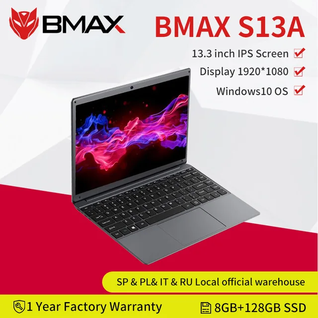 Newest BMAX S13A 13.3" Celeron N3350 1920x1080 IPS Notebook 8GB RAM 128GB ROM Laptops Windows 10 Computer13P 1