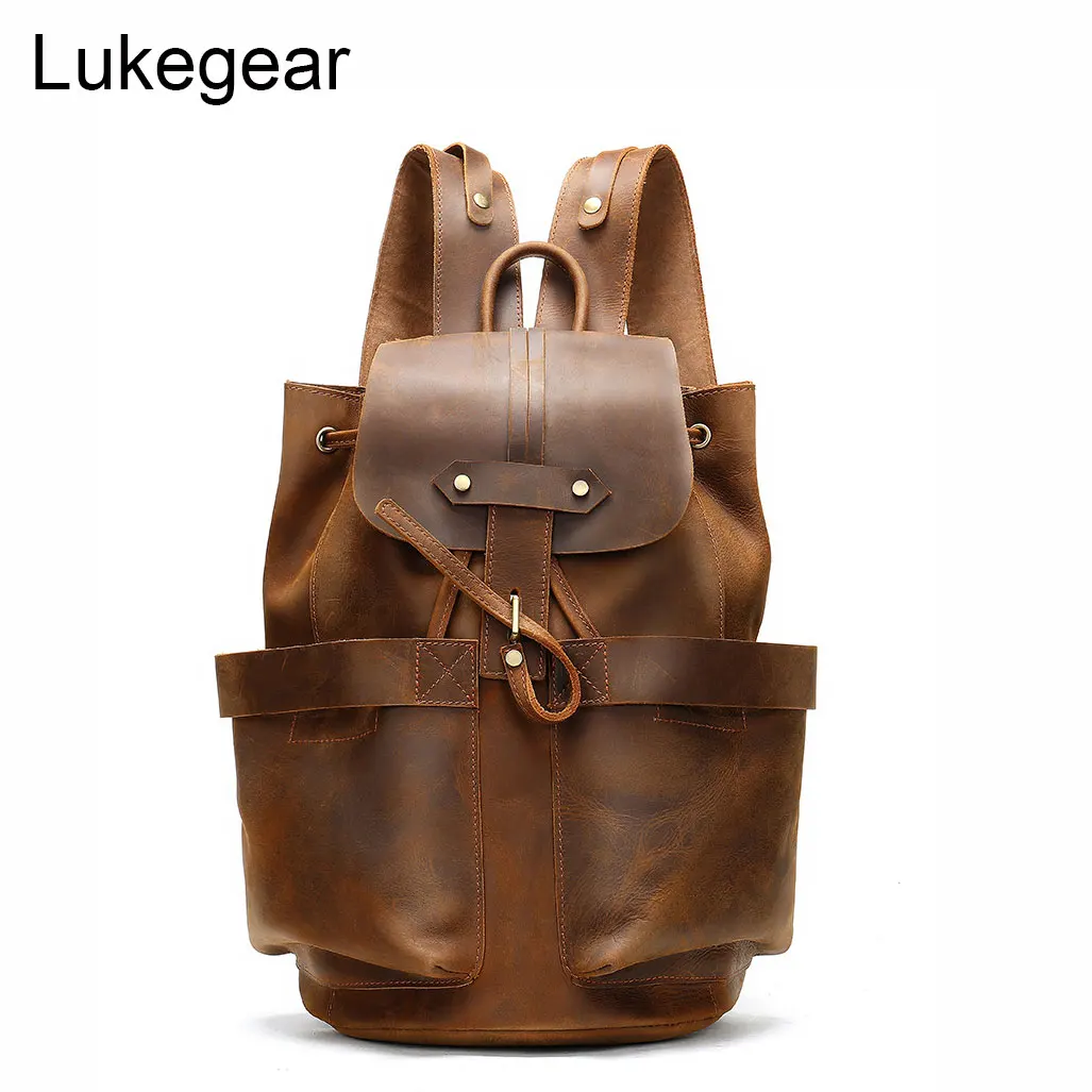 Lukegear Koe Lederen Rugzak mannen outdoor classic Backbags Echt Materiaal Vintage Tassen Duurzaam Lukegear Koe Lederen Rugzak mannen outdoor classic Backbags Echt Materiaal Vintage Tassen Duurzaam