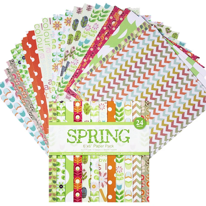 

Paper Pad Spring 24 sheet 6"X6" Scrapbooking design patterned paper pack handmade craft paper craft Background pad AlinaCraft