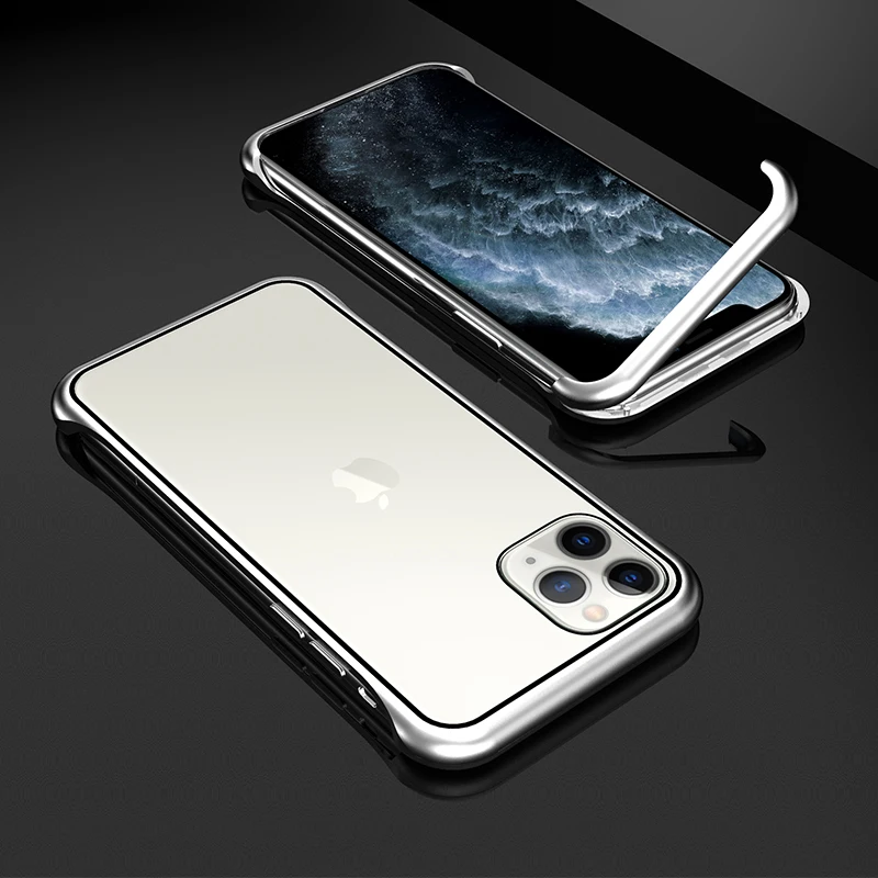 Ультра тонкий противоударный чехол для телефона для Apple iPhone 11/Pro/Max Роскошный Алюминиевый металлический и устойчивый к царапинам 9H чехол из закаленного стекла