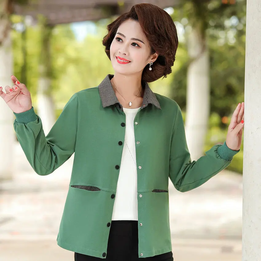 

Autumn Jacket Woman Green Pink Caramel Pink Coat Small Plaid Turn Down Collar Single Breasted Cardigan Plus Size Outerwear Lady