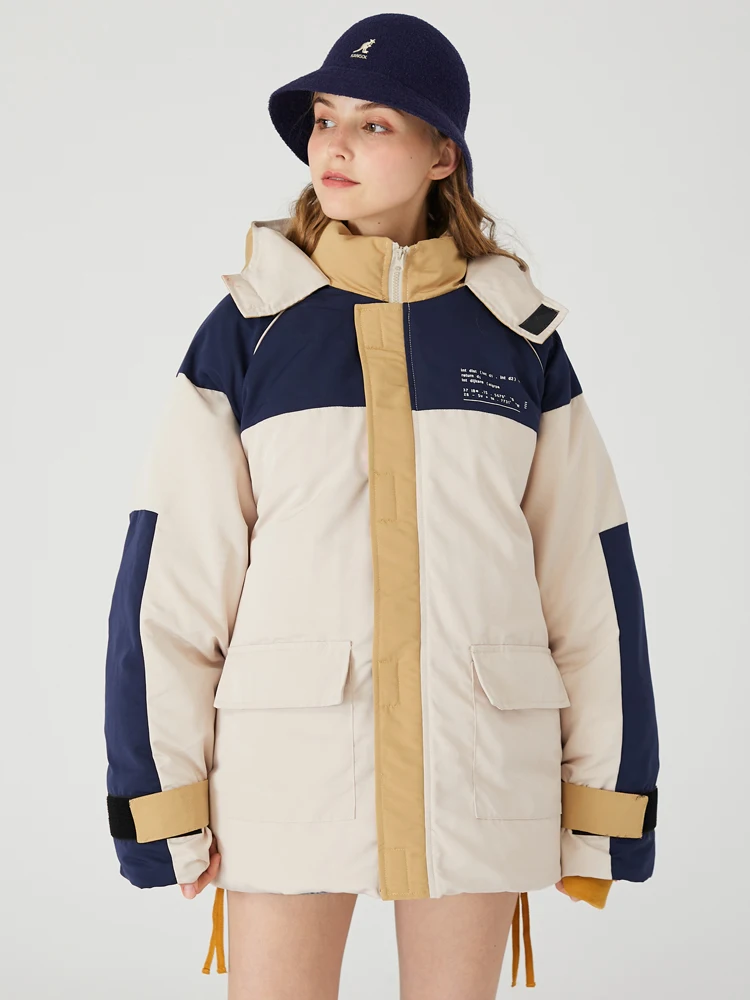 OSCN7 Retro Oversize Contrast Color Padded Jackets Men Japanese Streetwear Loose Casual Women Parkas Jackets Coat H9708
