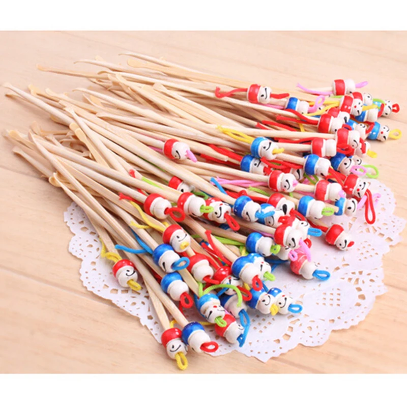 5pcs Cute Mini Doll Earpicks Wood Bamboo Ear Picks Wax Remover Cleaner Ear Care tool Randomly