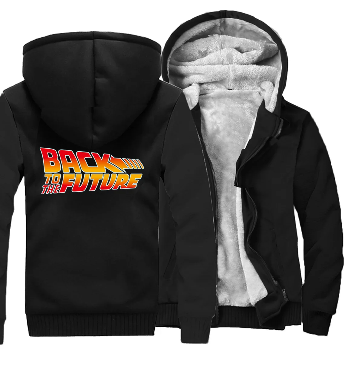 Back to the Future Thicken HOODED SWEATSHIRT Classic Movie Series Warm Fleece Zipper Coat Raglan Hoodie Plus velvet men's jacket