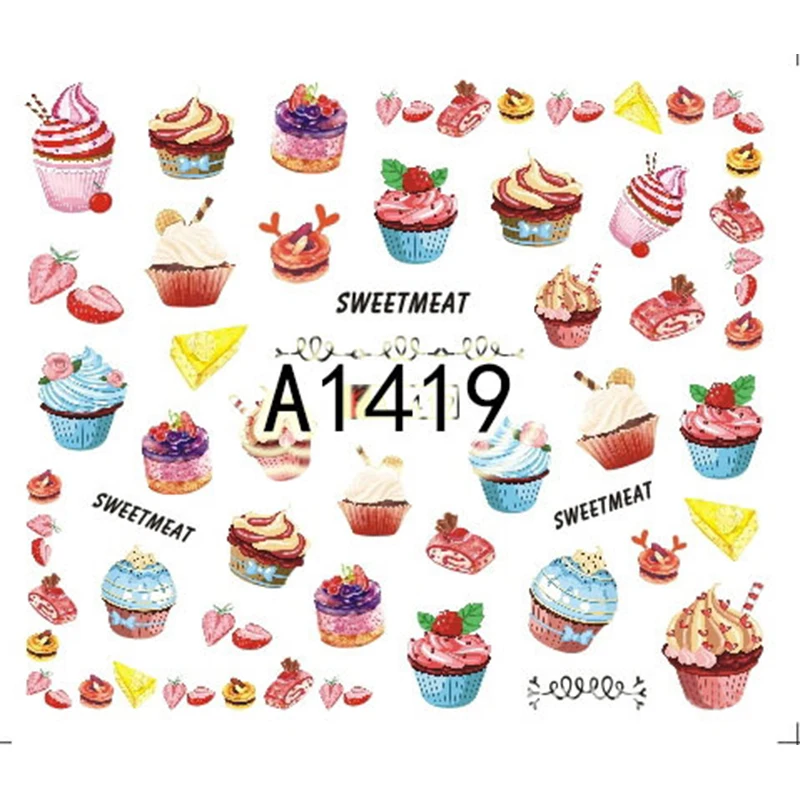 GAMBELLE 1 Sheet Delicious Cake Cool Drink Ice Cream Slider Nail Art Water Decal Sticker For 3