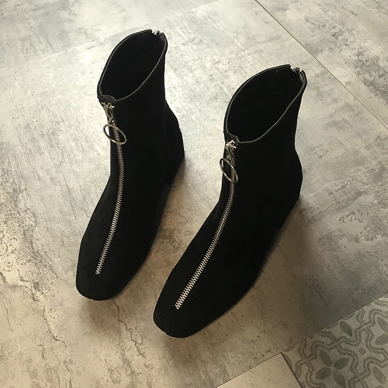 Ботинки «Челси» в 4 стилях; Черные Ботинки martin из флока с острым носком; botas; женские ботинки до середины икры на массивном каблуке; bottes femme; зимние короткие модные ботинки