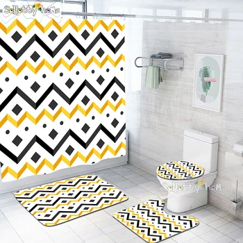 

Classy Ethnic Stripes Shower Curtain Set Elegant Personalised Bath Curtain For Bathroom Mats Rugs Bathtub Home Decor