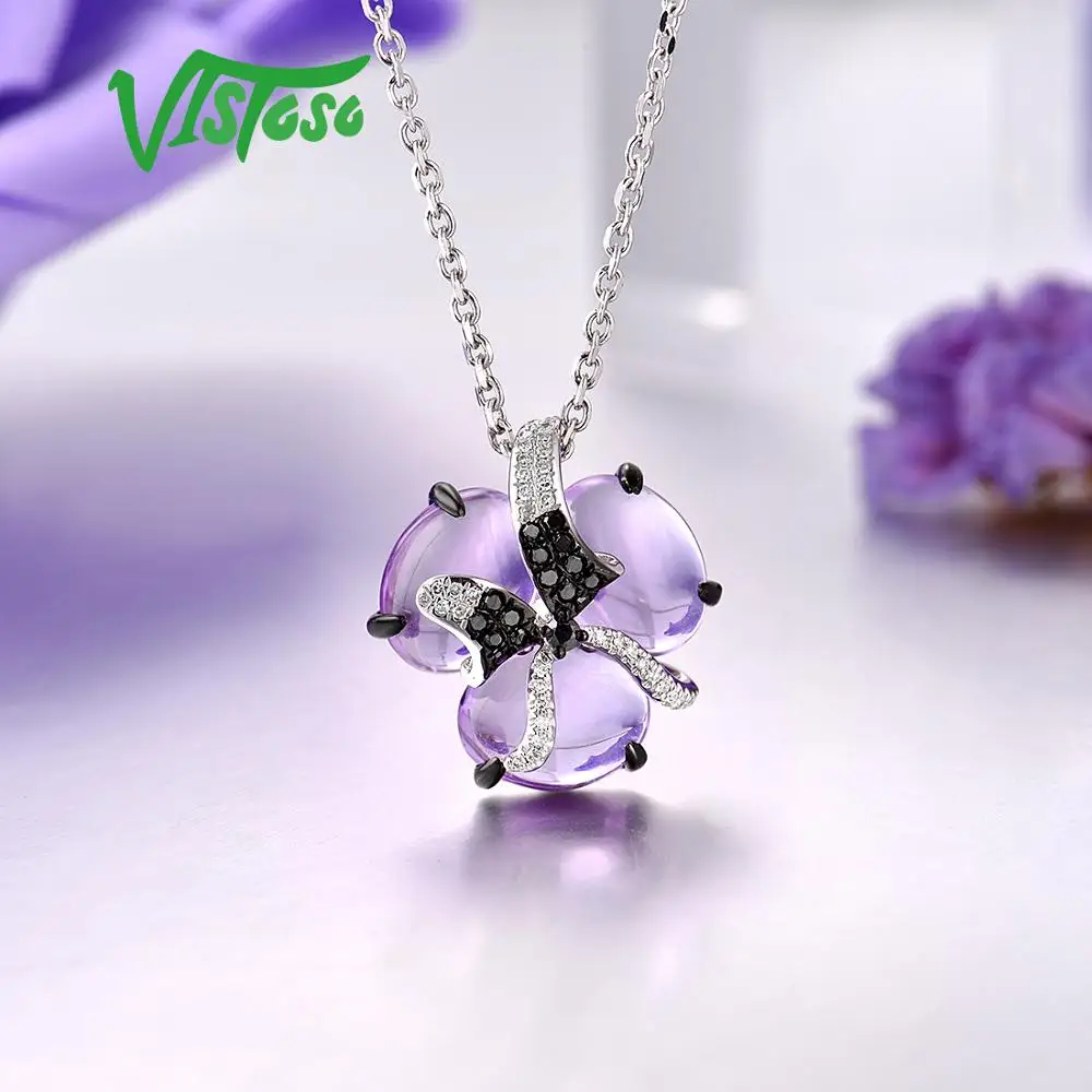 Женский кулон из белого золота VISTOSO Pure14K 585 блестящий белый и черный аметист