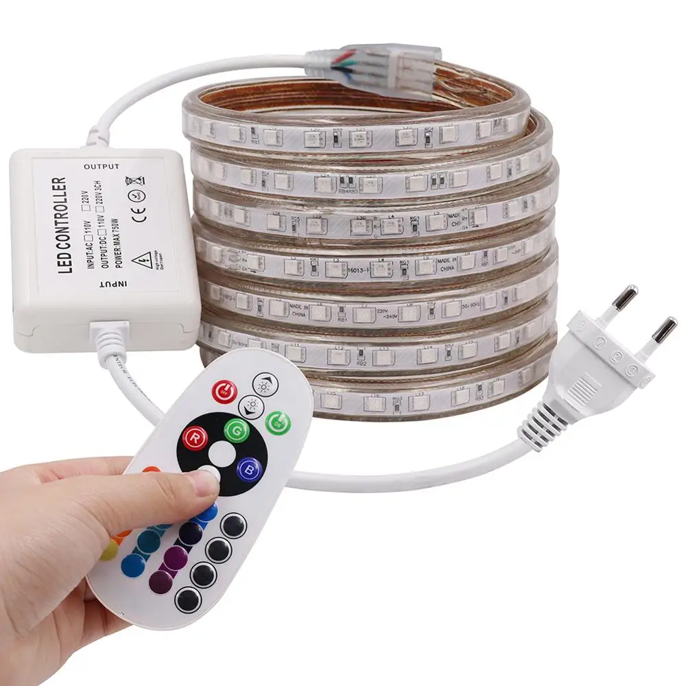 5050 RGB LED Strip AC 220V 110V 120V Ruban LED IP67 Waterproof