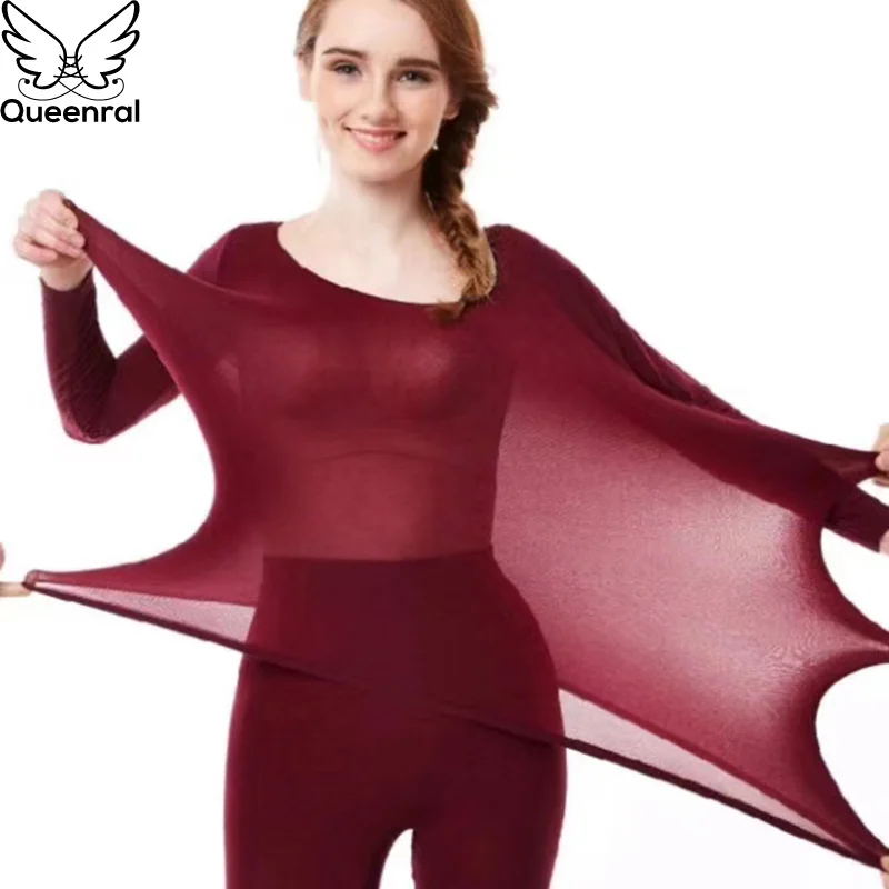 Queenral Women's Thermal Underwear Long Johns Thermo Lingerie Second Female Skin Ultra-thin Thermal Shirt Inner Wear For Women