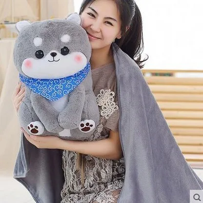 

Cartoon Nap Pillow Car Pillow Blanket Dual Purpose Cushion Cover Large Size Airable Cover Back Cushion Shiba Inu Blanket
