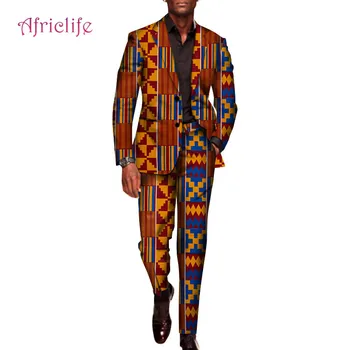

WYN602 Custom 2 Pieces Pants Sets Mens African Clothing Bazin Riche Ankara Clothes African Wax Print Top Suits and Pants Sets
