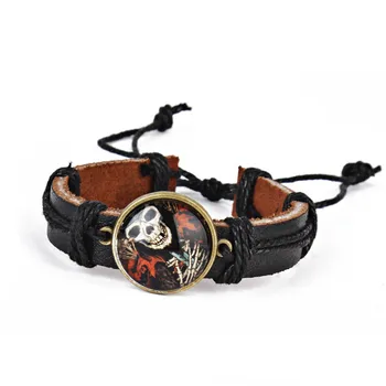 

Fashion Accessories Leather Bracelet Glass Dome Witch Black Halloween cosplay Leather Woven Button Bracelet Jewelry Bracelet G