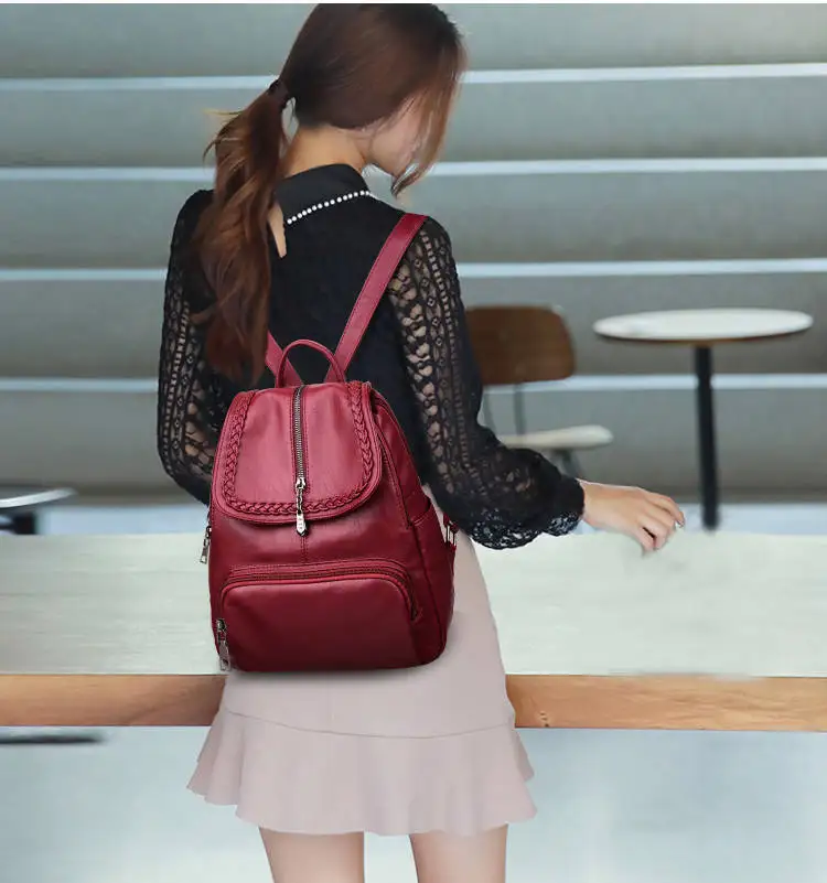 Однотонные мягкие женские рюкзаки из искусственной кожи; цвет красный, черный; ; женская сумка; женский рюкзак высокого качества в консервативном стиле