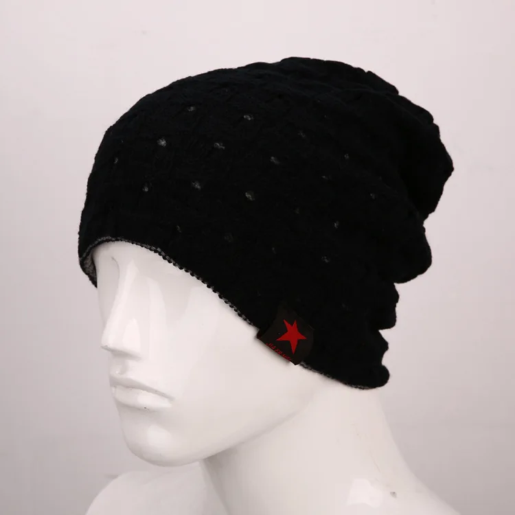 Hat autumn and winter Korean hat five-pointed star couple sleeve head hair hat double-sided available - Цвет: Черный