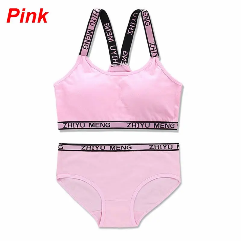 Pink KLV нижнее белье для девочек-подростков мягкие хлопковые дышащие бюстгальтеры в комплекте с буквенным принтом для молодых девушек, Спортивная для йоги и бега, свободный размер - Цвет: Pink