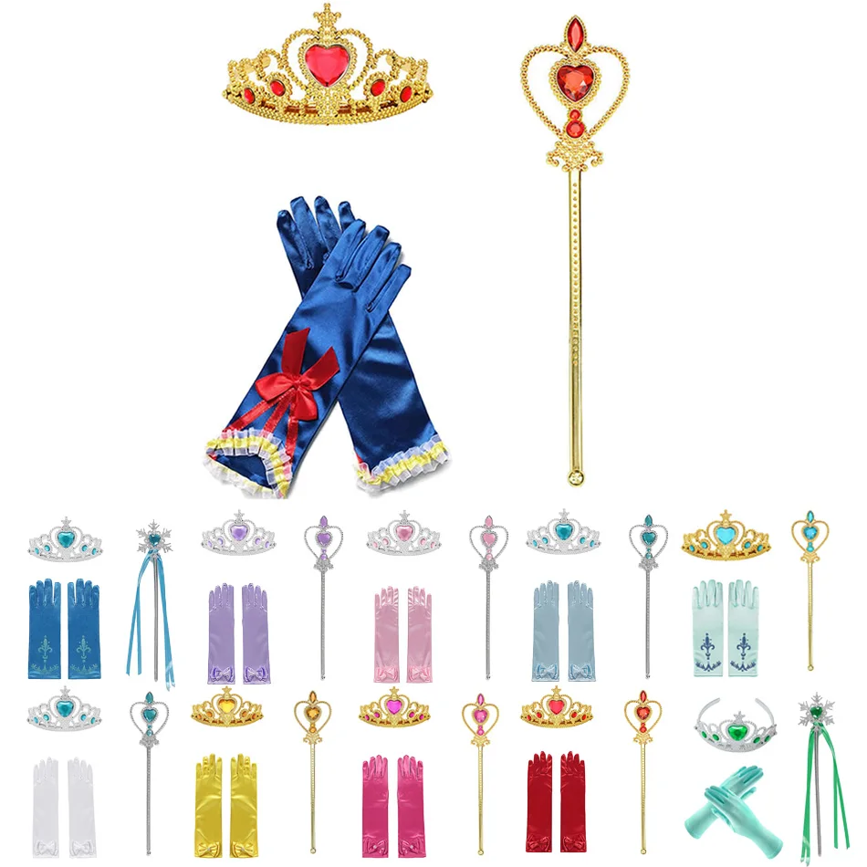 Nuovi Accessori Per Principessa Per Ragazze Di Alta Qualità Set Di Guanti Per Bacchetta Magica Corona Sleeping Beauty Rella Elsa Forniture Per Giochi 