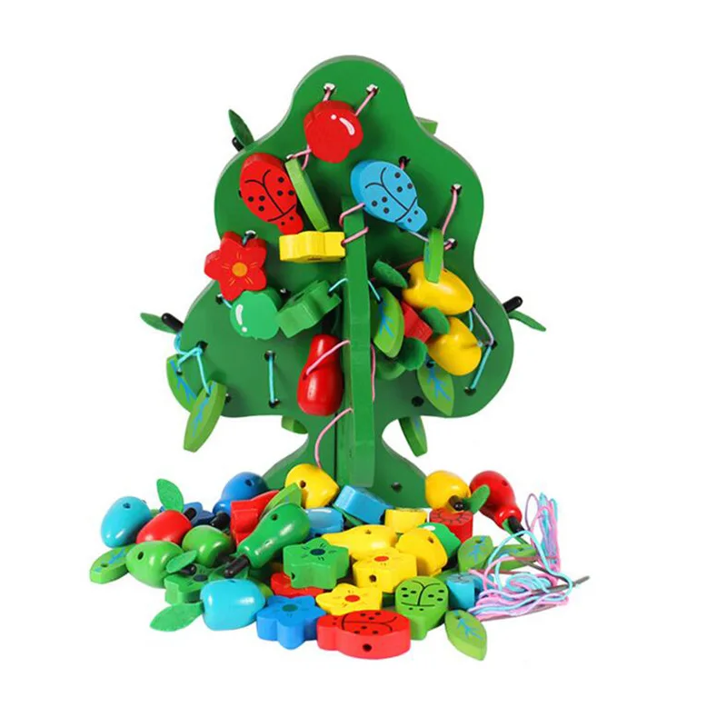 Мудрая струна фруктового дерева, Детские деревянные игрушки, обучающие нитяные бисерные браслеты для детей, раннее образование, игрушки Монтессори