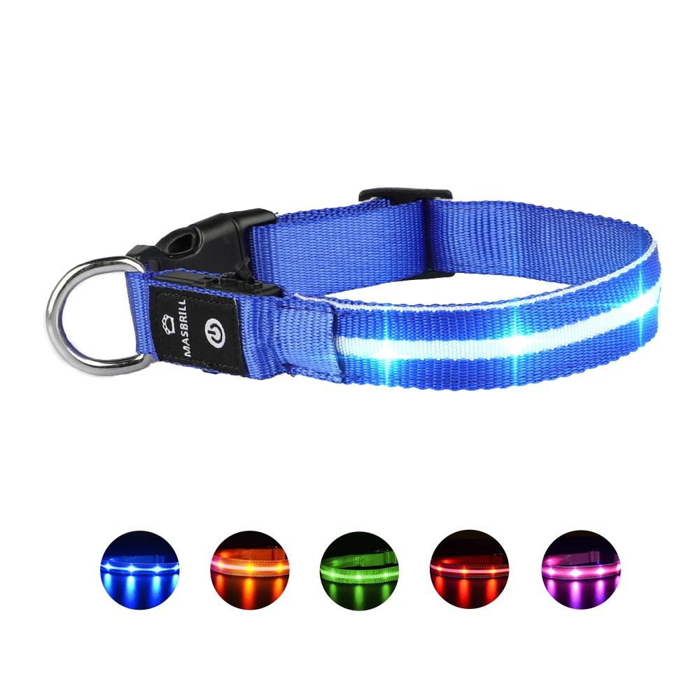 MASBRILL USB Rechargeable Pet Dog LED Glowing Collar Luminous Flashing
