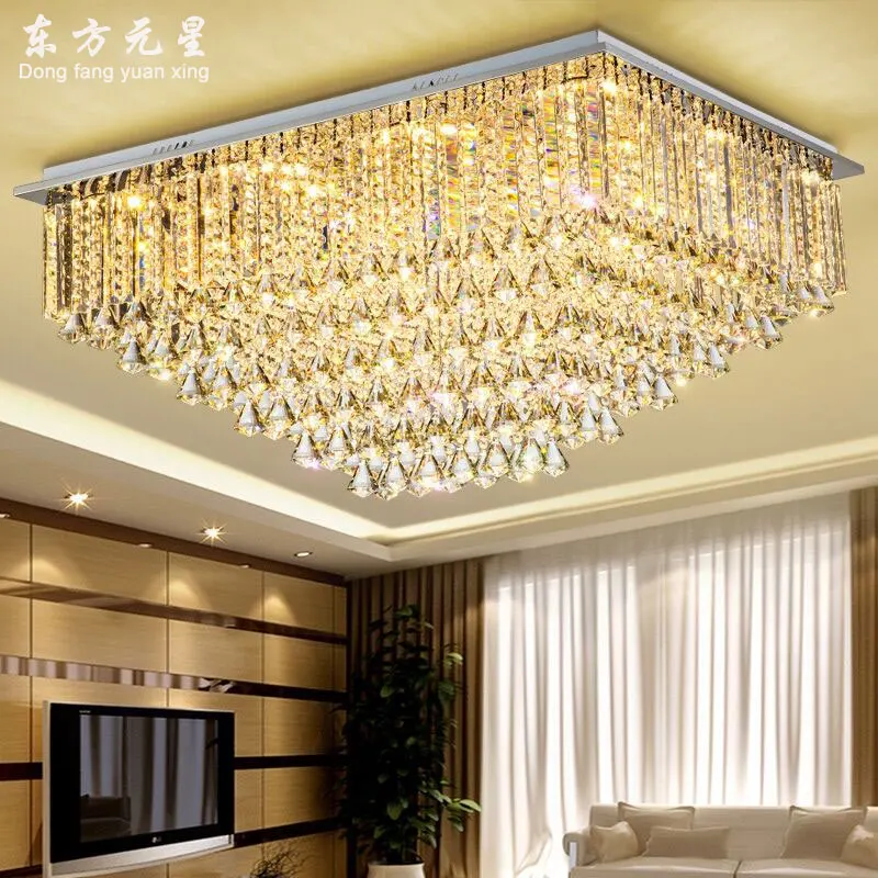 

Modern Crystal Chandelier Lamp Light Rectangular Multilayer Cristal Lantern Luxury Lightin Fixture With Double Color Led Bulb